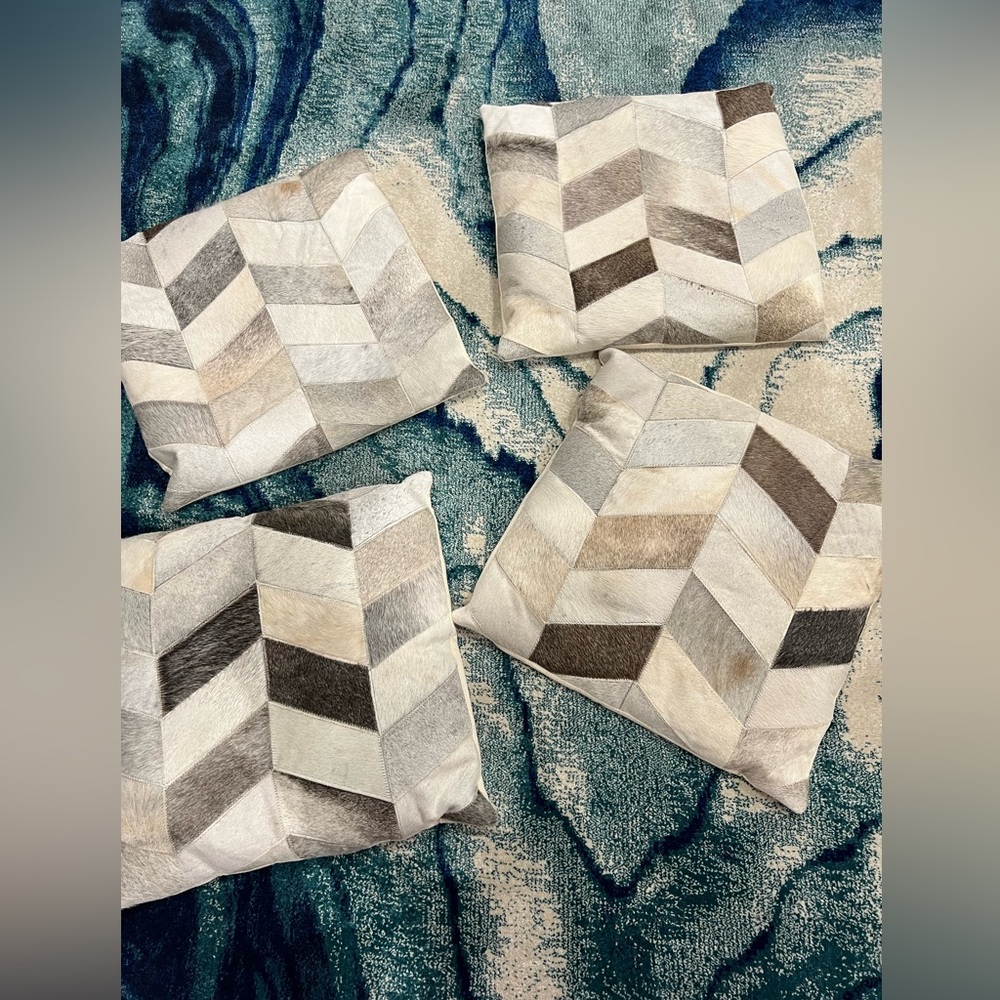 ONE- Never used genuine Cowhide Patchwork Chevron Pillowcase/ 4 available